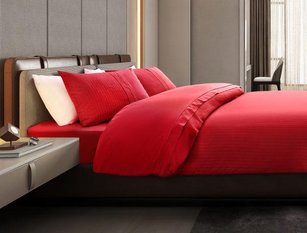 ADRIEN спален комплект 100% памук, с релефни ивици, единичен, червен - Madame Coco